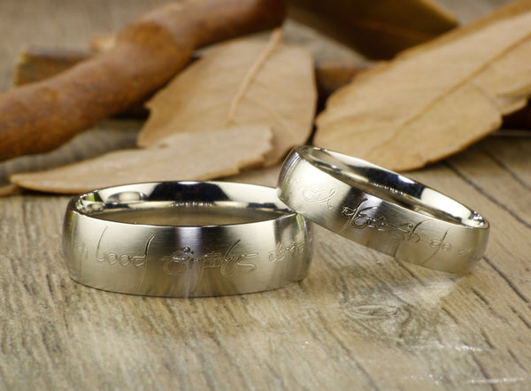Custom Personalized Your words in Elvish Tengwar Lord of the Rings Matt Blue Wedding Anniversary Titanium Rings Set - jringstudio