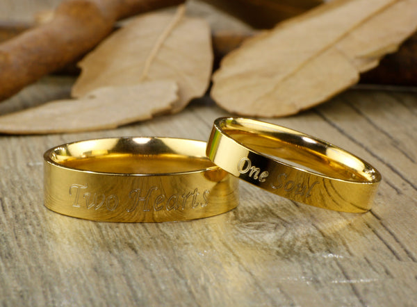 Handmade Gold Dome Plain Matching Wedding Bands, Couple Rings Set, Titanium Rings Set, Anniversary Rings Set