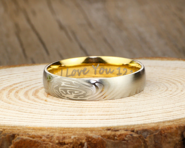 Your Actual Finger Print Rings, Handmade Women Dome RINGS - Two Tone Gold Titanium Rings 5mm