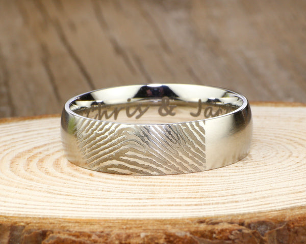Your Actual Finger Print Rings, Handmade Men Wome RINGS - Matte Silver Titanium Rings 7mm