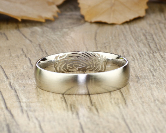 Your Actual Finger Print Rings, Thumb Print Rings Women Ring, Personalized Matt Silver Wedding Titanium Ring 5mm