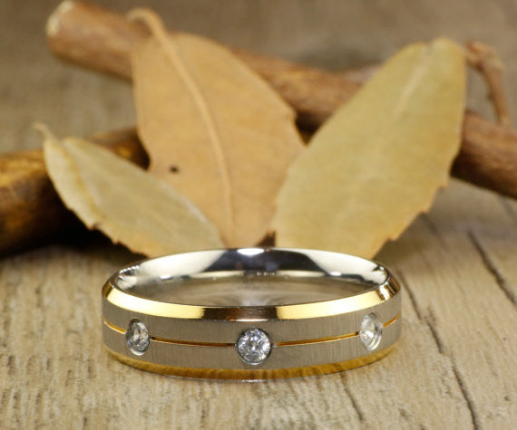 Handmade Customize Gold Wedding Band, Men Ring, Couple Ring, Titanium Ring, Anniversary Ring - jringstudio