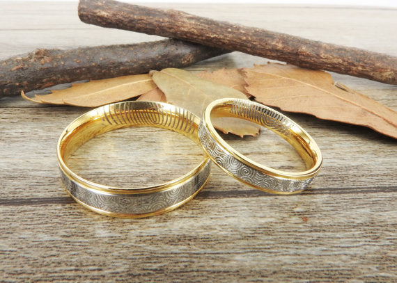 Your Actual Finger Print Rings, Handmade Gold Wedding Bands, Couple Rings Set, Titanium Rings Set, Anniversary Rings Set