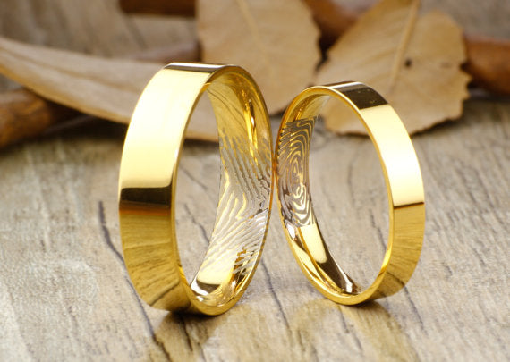 Your Actual Finger Print Personalized Rings Gold Flat Plain, His