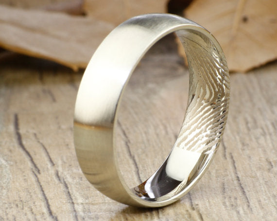 Your Actual Finger Print Rings, Handmade Men Wome RINGS - Matte Silver Titanium Rings 7mm