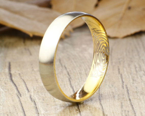 Your Actual Finger Print Rings, Thumb Print Rings Women Ring, Personalized Matt Gold Wedding Titanium Ring 5mm