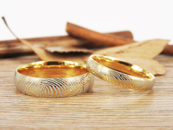 Your Actual Finger Print Rings, Family Fingerprints, Matching FingerPrint Ring,His & Hers Matching  Gold Wedding BandsTitanium Rings Set