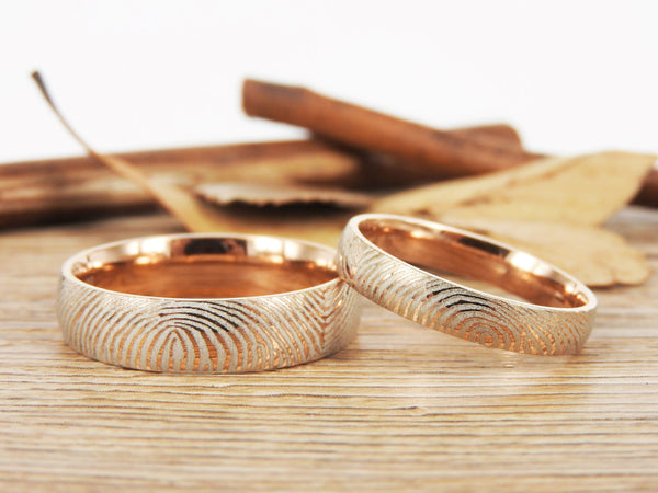 Your Actual Finger Print Rings,Family Fingerprints, Matching FingerPrint Ring,  His and Her Promise Rings,  Rose Gold Wedding  Rings Set