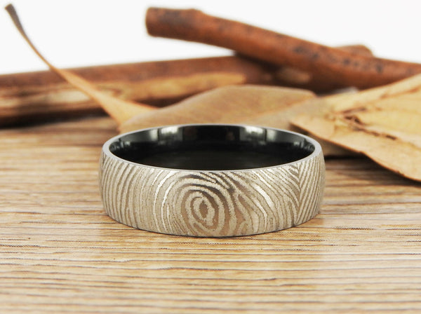 Your Actual Finger Print Rings, Family Fingerprints, Friendship Rings, Men Ring, WEDDING RING - Two Tone Color Titanium Rings 7mm