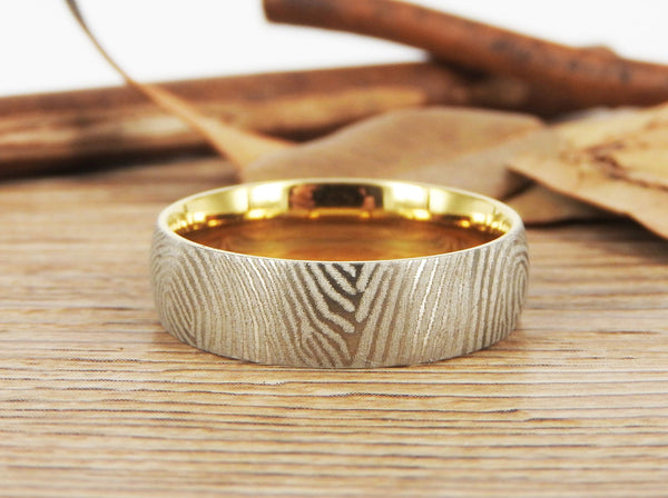 Your Actual Finger Print Rings, Family Fingerprints, Friendship Rings, Men Ring, WEDDING RING - Two Tone Color Titanium Rings 7mm