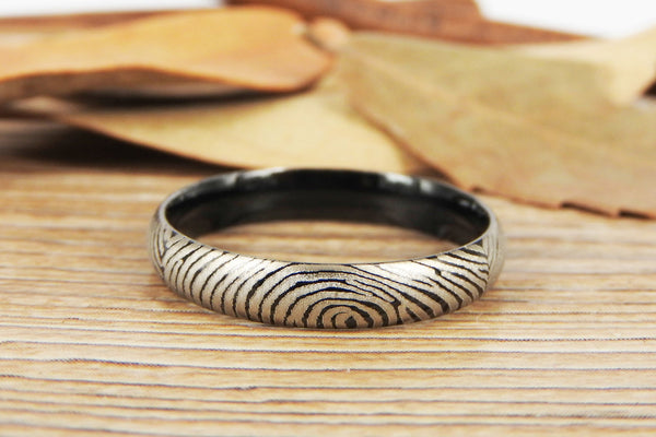 Your Actual Finger Print Rings, Family Fingerprints, Friendship Rings, Women Ring, Mother's Gift, WEDDING RING - Black Titanium Rings 4mm