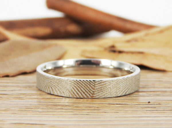Your Actual Finger Print Rings, Family Fingerprints, Friendship Rings, Women Ring,  WEDDING RING - White Gold Titanium Rings 4mm
