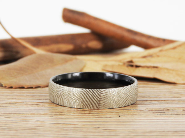 Your Actual Finger Print Rings, Family Fingerprints, Friendship Rings, Women Ring,  WEDDING RING - Two Tone Color Titanium Rings 4mm