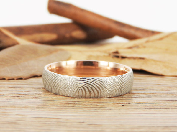 Your Actual Finger Print Rings, Family Fingerprints, Friendship Rings, Women Ring,  WEDDING RING - Two Tone Color Titanium Rings 4mm