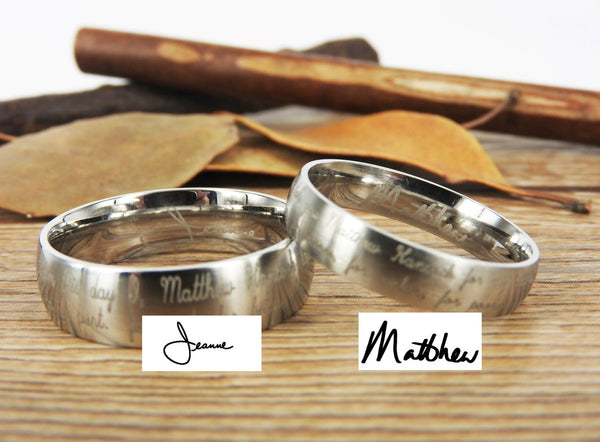 Handmade Your Marriage Vow & Signature Rings Wedding Rings, Matching Wedding Bands, Titanium Couple Rings Set