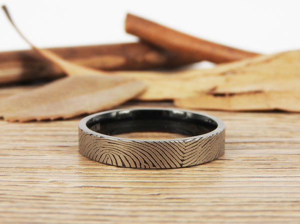Your Actual Finger Print Rings, Family Fingerprints, Matching FingerPrint Ring, His and Her Promise Rings - Black Wedding Titanium Rings Set