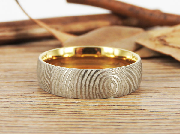 Your Actual Finger Print Rings, WEDDING RING, Family Fingerprints, Matching FingerPrint Ring, Gold Wedding Titanium Rings Set