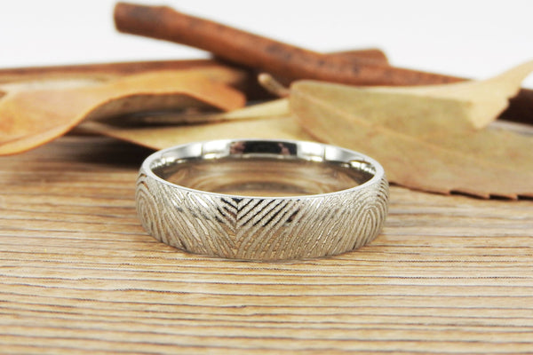 Your Actual Finger Print Rings, Family Fingerprints, Friendship Rings, Men Ring, Father's Gift, WEDDING RING - White Gold Titanium Rings 6mm