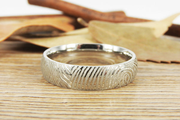 Your Actual Finger Print Rings, Family Fingerprints, Friendship Rings, Men Ring, Father's Gift, WEDDING RING - White Gold Titanium Rings 6mm