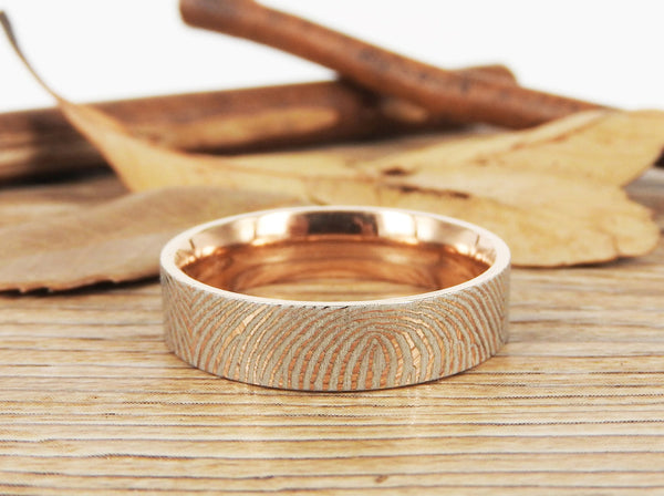 Your Actual Finger Print Rings, Family Fingerprints, Friendship Rings, Men Ring, Father's Gift, WEDDING RING, Rose Gold Titanium Rings 6mm
