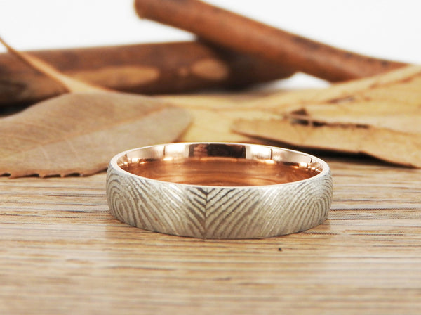 Your Actual Finger Print Rings, Family Fingerprints, Friendship Rings, Women Ring,  WEDDING RING - Two Tone Color Titanium Rings 4mm
