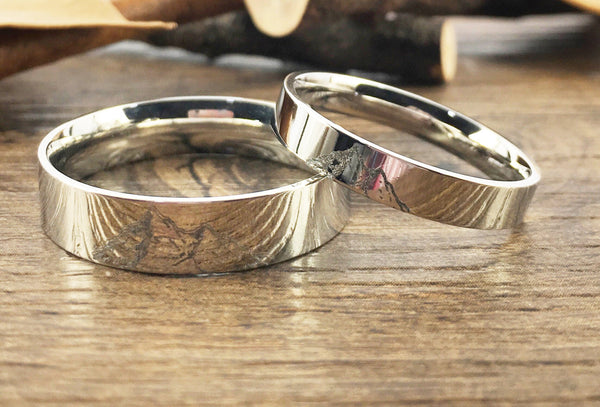 Handmade Your Drawings Ring Unique Wedding Bands Silver Titanium Wedding Ring Set Couple Anniversary Ring Set Polished Flat Shape 4mm 6mm