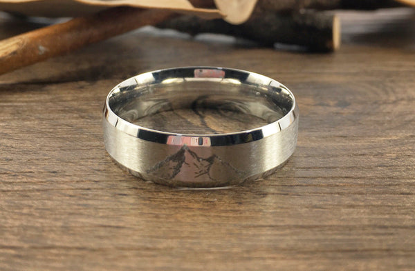 Handmade Your Drawings Ring Unique Wedding Band Silver Titanium Wedding Ring Promise Ring Couple Ring Men Ring Matte Beveled Shape 7mm