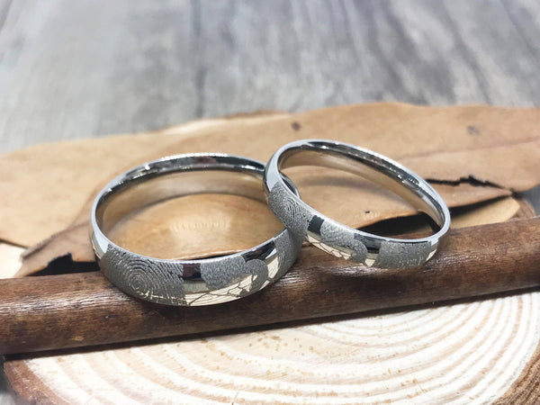 Handmade Fingerprint Comic Rings set, Love Rings, Kiss Matching Wedding Rings, his and her promise ring, Wedding Rings Set, couple rings