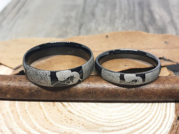 Handmade Fingerprint Comic Rings set, Love Rings, Kiss Matching Wedding Rings, his and her promise ring, Wedding Rings Set, couple rings