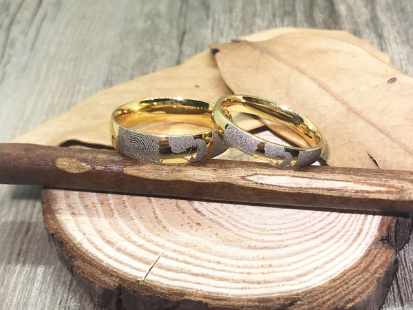 Handmade Fingerprint Comic Rings set, Love Rings, Kiss Matching Wedding Rings, his and her promise ring, Wedding Rings Set, couple rings - jringstudio