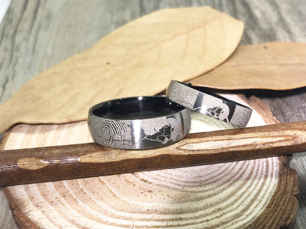 Handmade Fingerprint Comic Rings set, Love Rings, Kiss Matching Wedding Rings, his and her promise ring, Wedding Rings Set, couple rings - jringstudio
