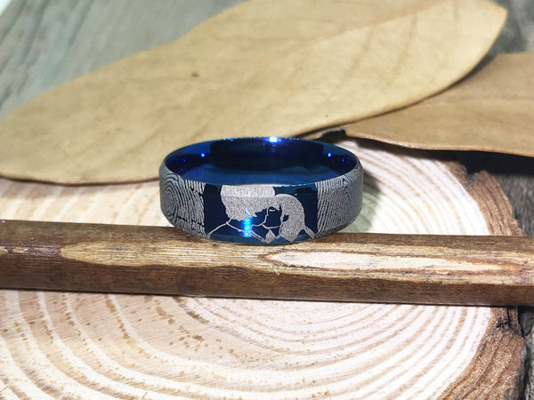 Handmade Fingerprint Comic Rings set, Love Rings, Kiss Matching Wedding Rings Titanium, Mens Rings 6mm - jringstudio