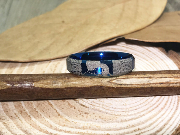 Handmade Fingerprint Comic Rings , Love Rings, Kiss Matching Wedding Rings, Titanium Rings, Blue Women Ring, 4mm - jringstudio