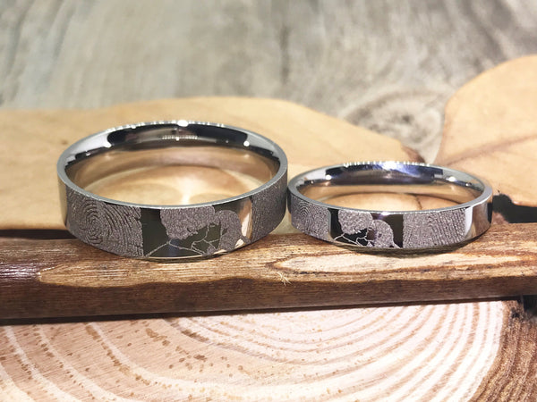 Handmade Fingerprint Comic Rings set, Love Rings, Kiss Matching Wedding Rings, his and her promise ring, Wedding Rings Set, couple rings