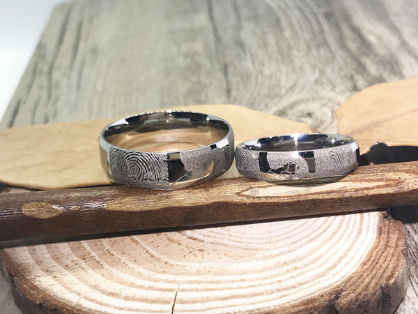 Handmade Fingerprint Comic Rings set, Love Rings, Kiss Matching Wedding Rings, his and her promise ring, Wedding Rings Set, couple rings - jringstudio