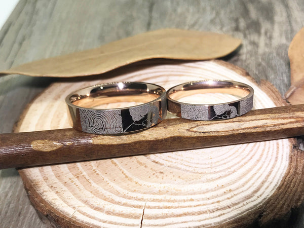 Handmade Fingerprint Comic Rings set, Love Rings, Kiss Matching Wedding Rings, his and her promise ring, Wedding Rings Set, couple rings