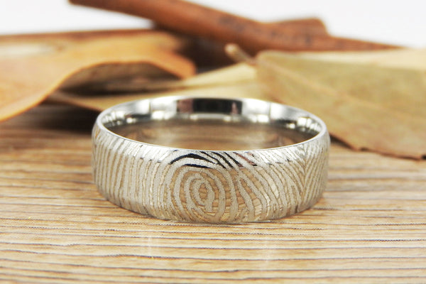 Your Actual Finger Print Rings, Family Fingerprints, Friendship Rings, Men Ring, WEDDING RING - Sliver Titanium Rings 7mm