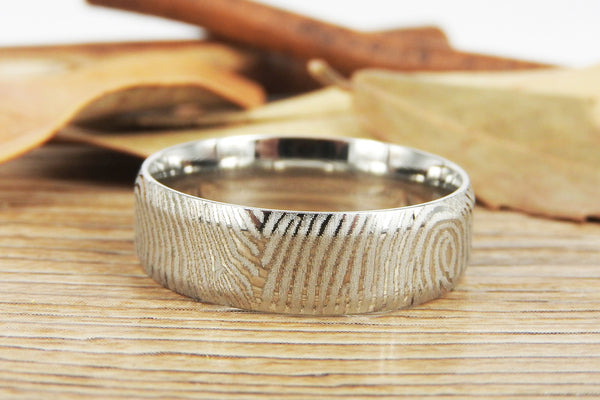 Your Actual Finger Print Rings, Family Fingerprints, Friendship Rings, Men Ring, WEDDING RING - Sliver Titanium Rings 7mm