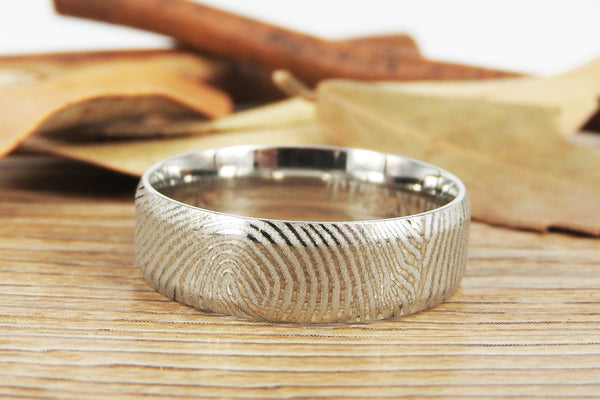 Your Actual Finger Print Rings, Family Fingerprints, Friendship Rings, Men Ring, WEDDING RING - Sliver Titanium Rings 7mm