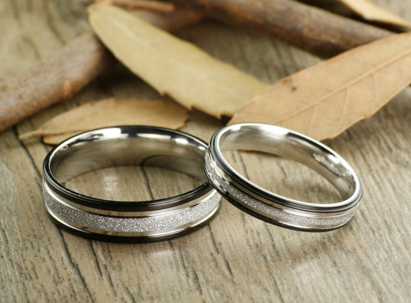Express service, Special Custom Christmas Gifts , His and Her Promise Rings , Black Wedding Titanium Rings Set - jringstudio