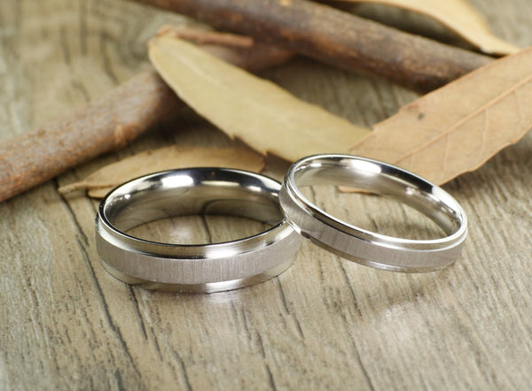 Handmade Matte Wedding Bands, Couple Rings Set, Titanium Rings Set, Anniversary Rings Set