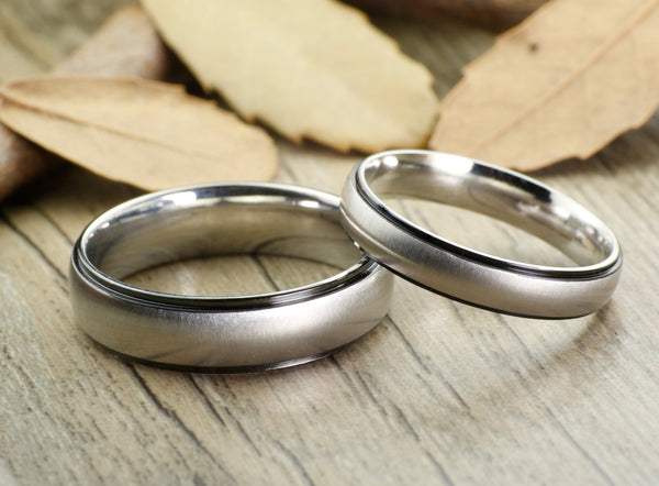 Black Any US UK Size Handmade Groom&Bride His and Her Wedding Engagement Anniversary Titanium Couple Rings Set Court Shape - jringstudio