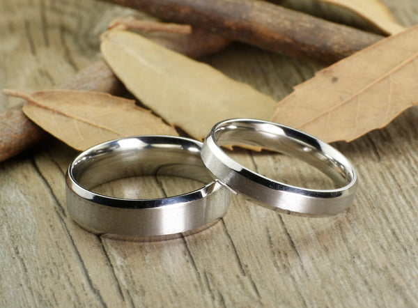 Handmade Matte Wedding Bands, Couple Rings Set, Titanium Rings Set, Anniversary Rings Set