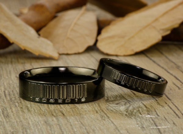 Handmade Black Flat Plain Matching Wedding Bands, Couple Rings Set, Titanium Rings Set, Anniversary Rings Set - jringstudio