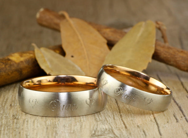 Handmade Rose Gold Matte Wedding Bands, Couple Rings Set, Titanium Rings Set, Anniversary Rings Set
