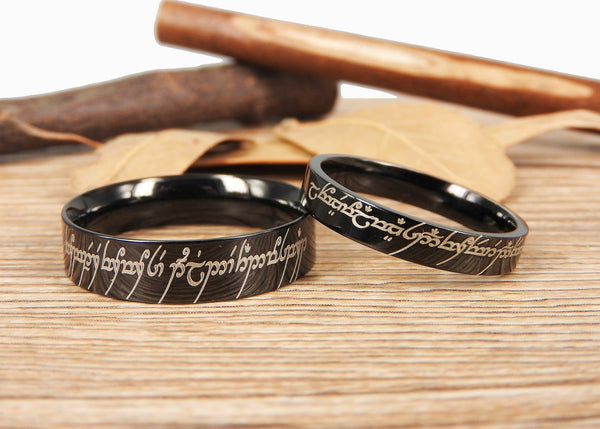 Handmade Flat Polish Custom Your words in Elvish Tengwar, Lord of the Rings, Matching Wedding Bands, Couple Rings Set, Anniversary Rings Set