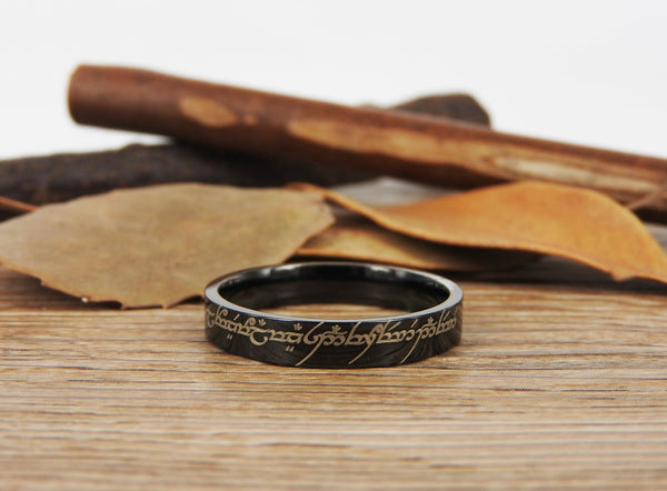 Handmade Flat Polish Custom Your words in Elvish Tengwar, Lord of the Rings, Matching Wedding Bands, Couple Rings, Anniversary Rings