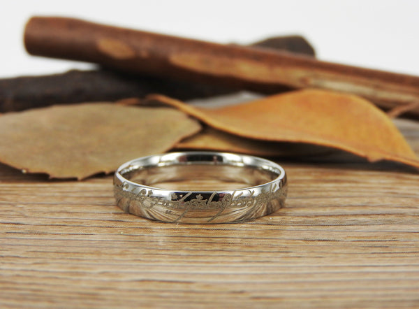 Handmade Silver Filled Dome Custom Your words in Elvish Tengwar, Wedding Bands, Couple Ring, Titanium Anniversary Ring