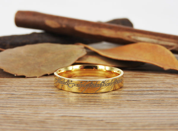 Handmade Flat Polish Custom Your words in Elvish Tengwar, Lord of the Rings, Wedding Bands, Couple Ring, Titanium Ring, Anniversary Ring