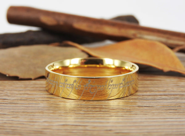 Handmade Flat Polish Custom Your words in Elvish Tengwar, Lord of the Rings, Wedding Bands, Couple Ring, Titanium Ring, Anniversary Ring